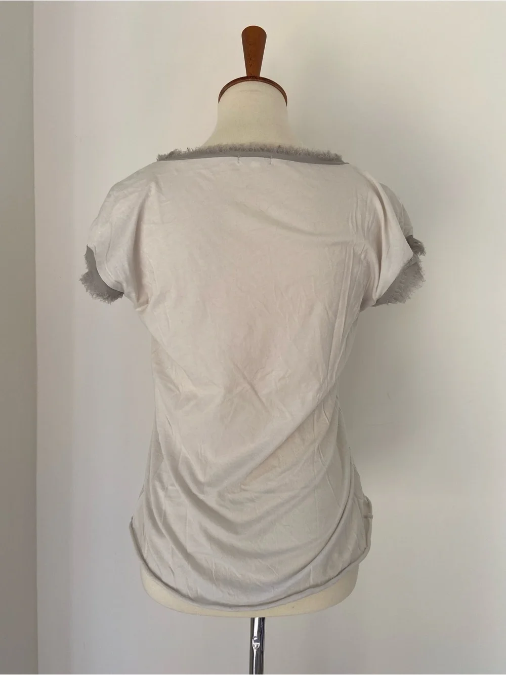 Light Gray J Crew Women's Short Sleeve Tee with Frayed chiffon trim
